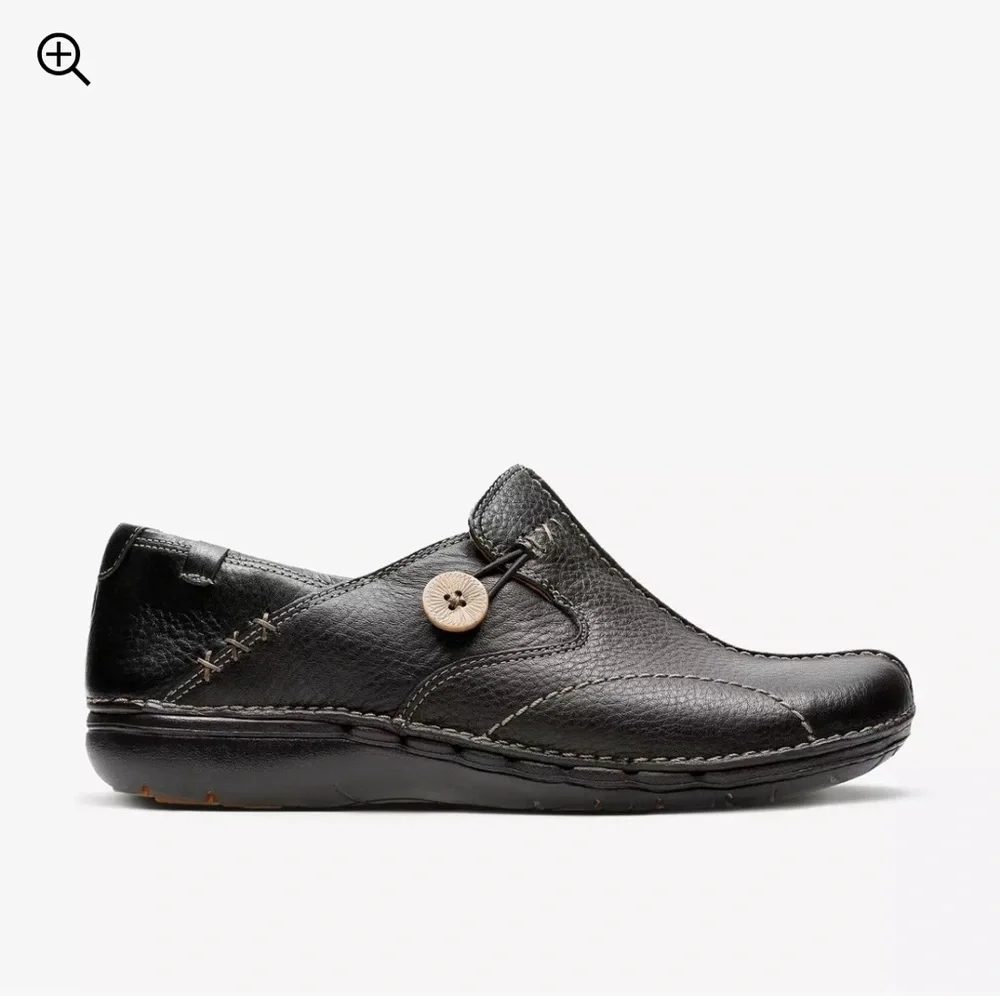 Clark’s Unstructured Un Loop Black Leather Casual Slip-On Shoes - Picture 5 of 11